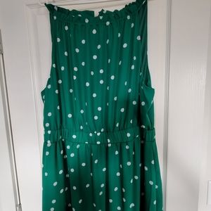 Green polka dot empire waist dress